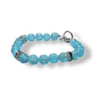 Handmade Blue Tiger Eye & Green Red Crystal Bracelet 7.75"